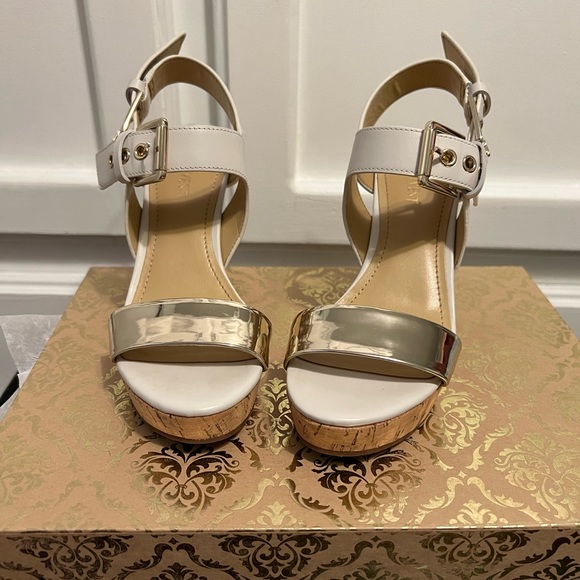 White & Gold Scarlett Wedge Sandal - Picture 1 of 4